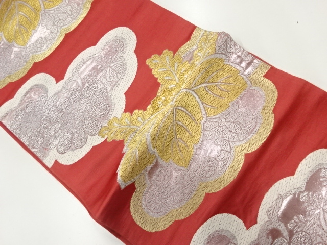 アンティーク　菊桐模様織出し袋帯（着用可）